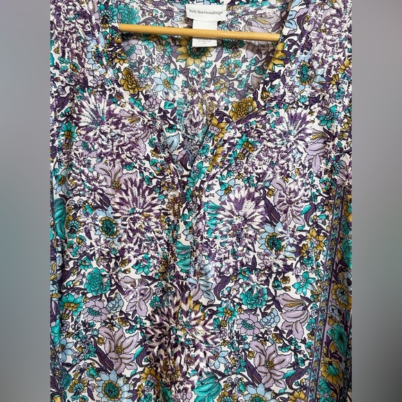 Soft Surroundings M Purple Turquoise Floral Embroidered V Neck Popover Tunic - Picture 5 of 6